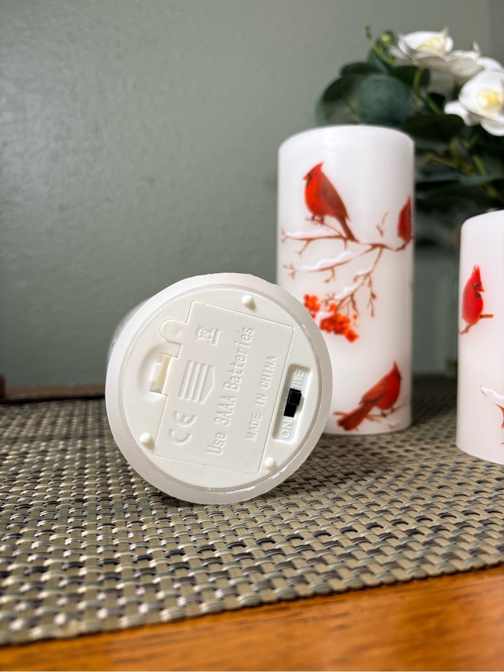 Cardinal Flameless LED Candle Set 3 Real Wax Timer Battery Operated - Picture 3 of 3